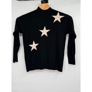 Womens Mint Velvet Black Contrast Star Jumper cashmere Blend Sweater Sz‎ S